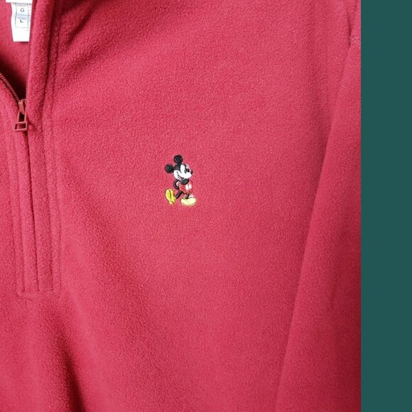 Disney Mickey Mouse 1/4 Zip Pullover Fleece Sweater Red Large - Picture 4 of 6